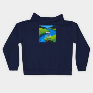 Disc Golf on the Edge of a River Kids Hoodie